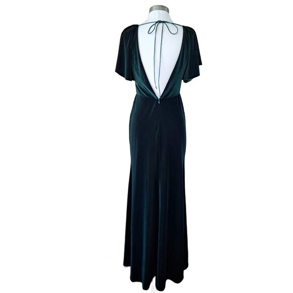 JENNY YOO BHLDN Ellis Flutter-Sleeve OpenBack Velvet Gown 6 Emerald Green Dress - Picture 4 of 14